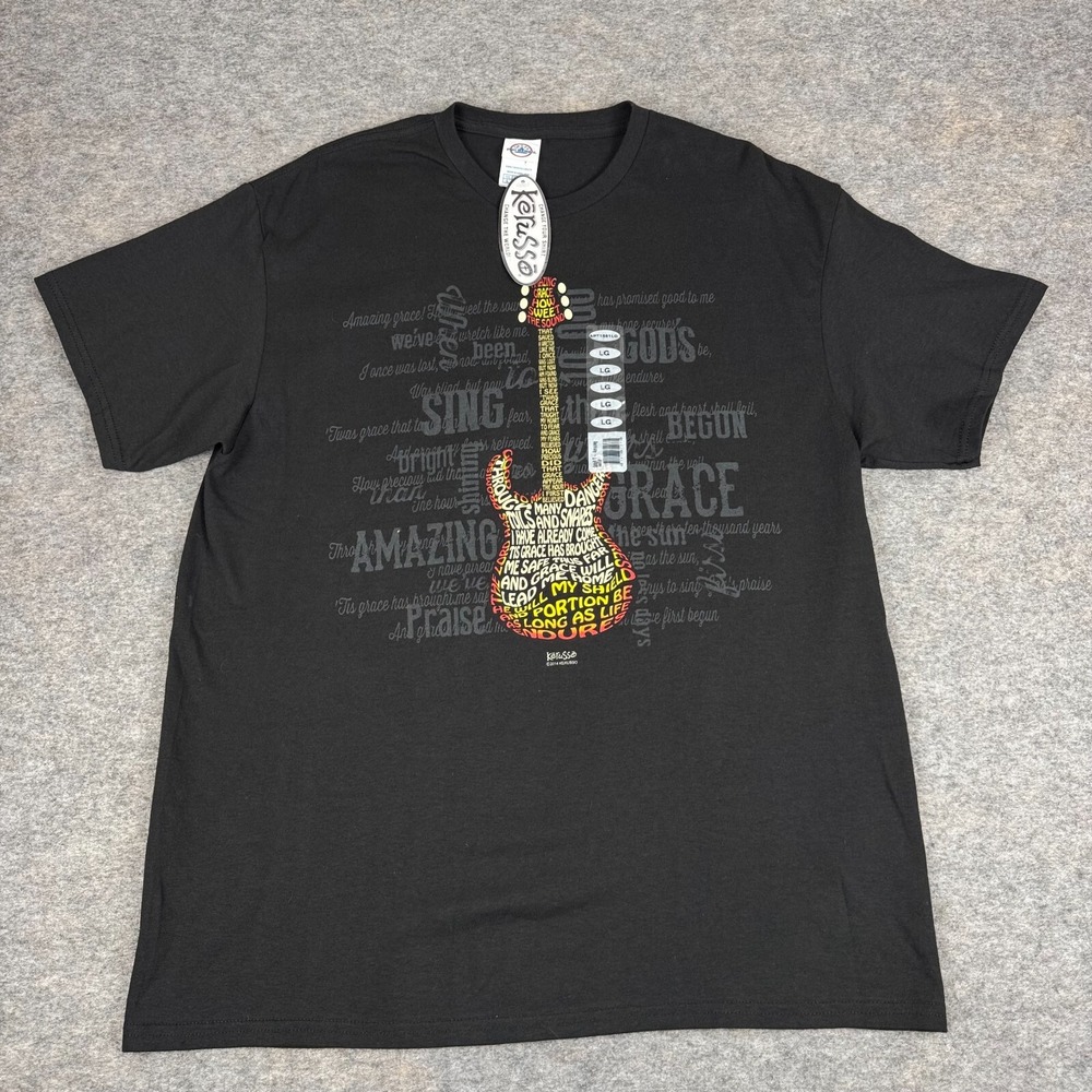 Kerusso Guitar Print Graphic T-Shirt Tee Jesus Black Cotton Mens Large L